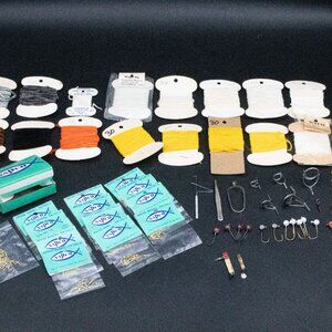 Vintage Fly Fishing Lot Wapsi Fly, Lures, Napco Brass Swivels, Rod Parts, Tools